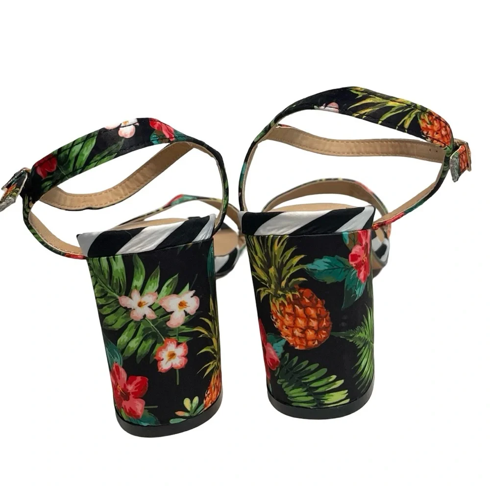 [10.5] K STUDIO Tropical Floral Pineapple Stripe Block Heel Sandal Women’s - Picture 4 of 6
